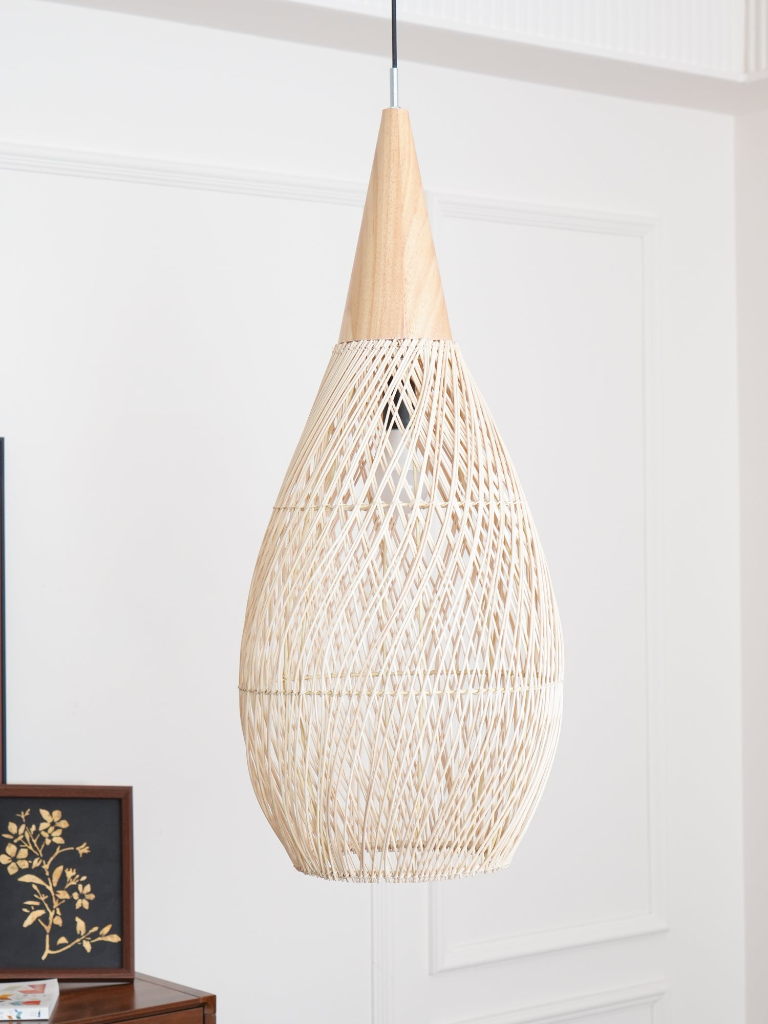 Pendant Light Rattan Braided 23.6 in Adjustable Dining Room Kitchen Island Hanging Ceiling Lamp Natural Woven Lighting Fixture | Thomler