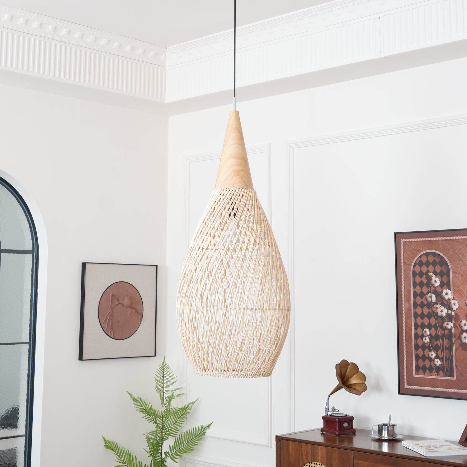 Pendant Light Rattan Braided 23.6 in Adjustable Dining Room Kitchen Island Hanging Ceiling Lamp Natural Woven Lighting Fixture | Thomler