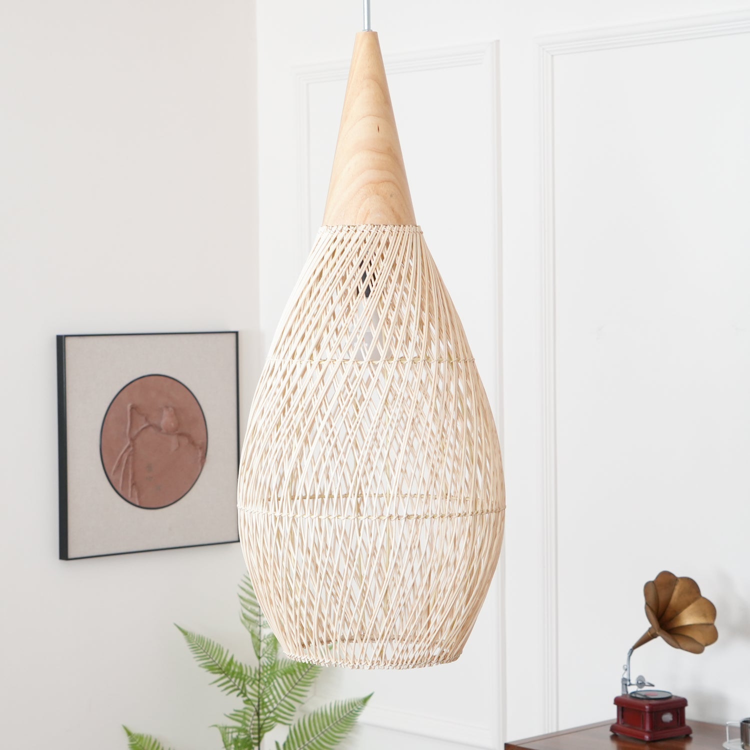 Pendant Light Rattan Braided 23.6 in Adjustable Dining Room Kitchen Island Hanging Ceiling Lamp Natural Woven Lighting Fixture | Thomler