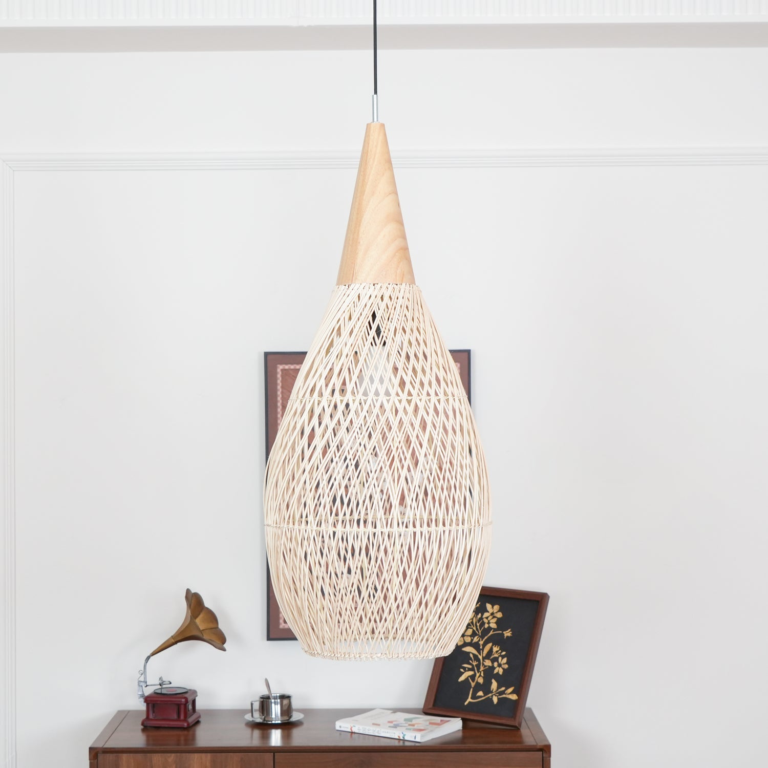 Pendant Light Rattan Braided 23.6 in Adjustable Dining Room Kitchen Island Hanging Ceiling Lamp Natural Woven Lighting Fixture | Thomler