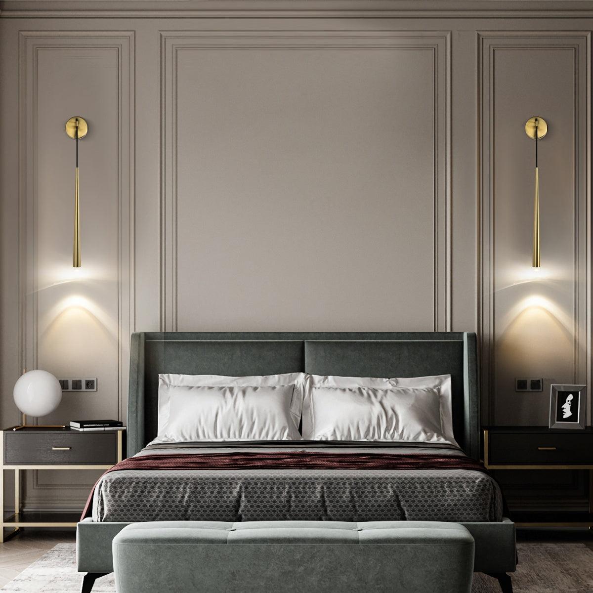 Wall Lamp Brass Cone 15 in Integrated LED Bedroom Hallway Reading Light Modern Minimalist Sconce | Thomler