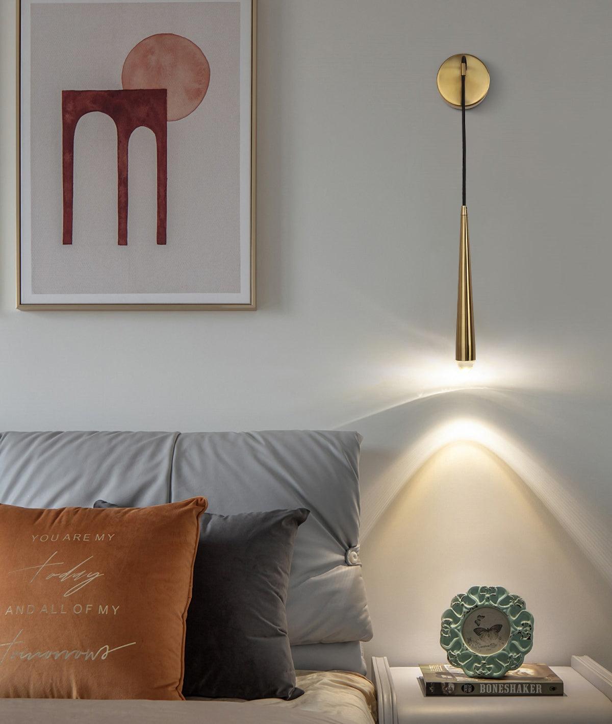 Wall Lamp Brass Cone 15 in Integrated LED Bedroom Hallway Reading Light Modern Minimalist Sconce | Thomler