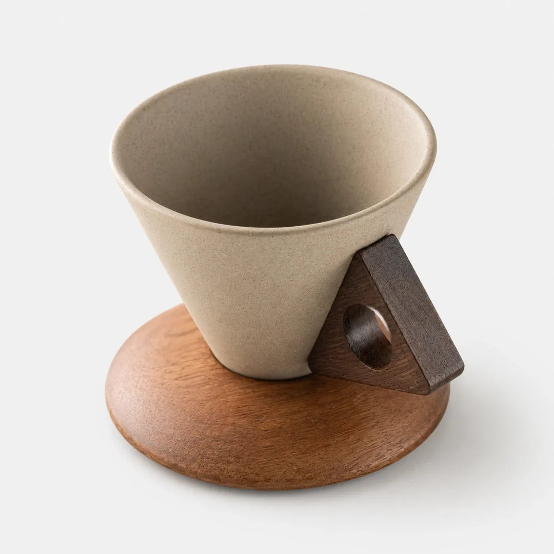 Hand-Crafted Single-Serve Ceramic Coffee Dripper with Acacia Wood Stand for Pour-Over Brewing at Home, Office, Camping | Thomler