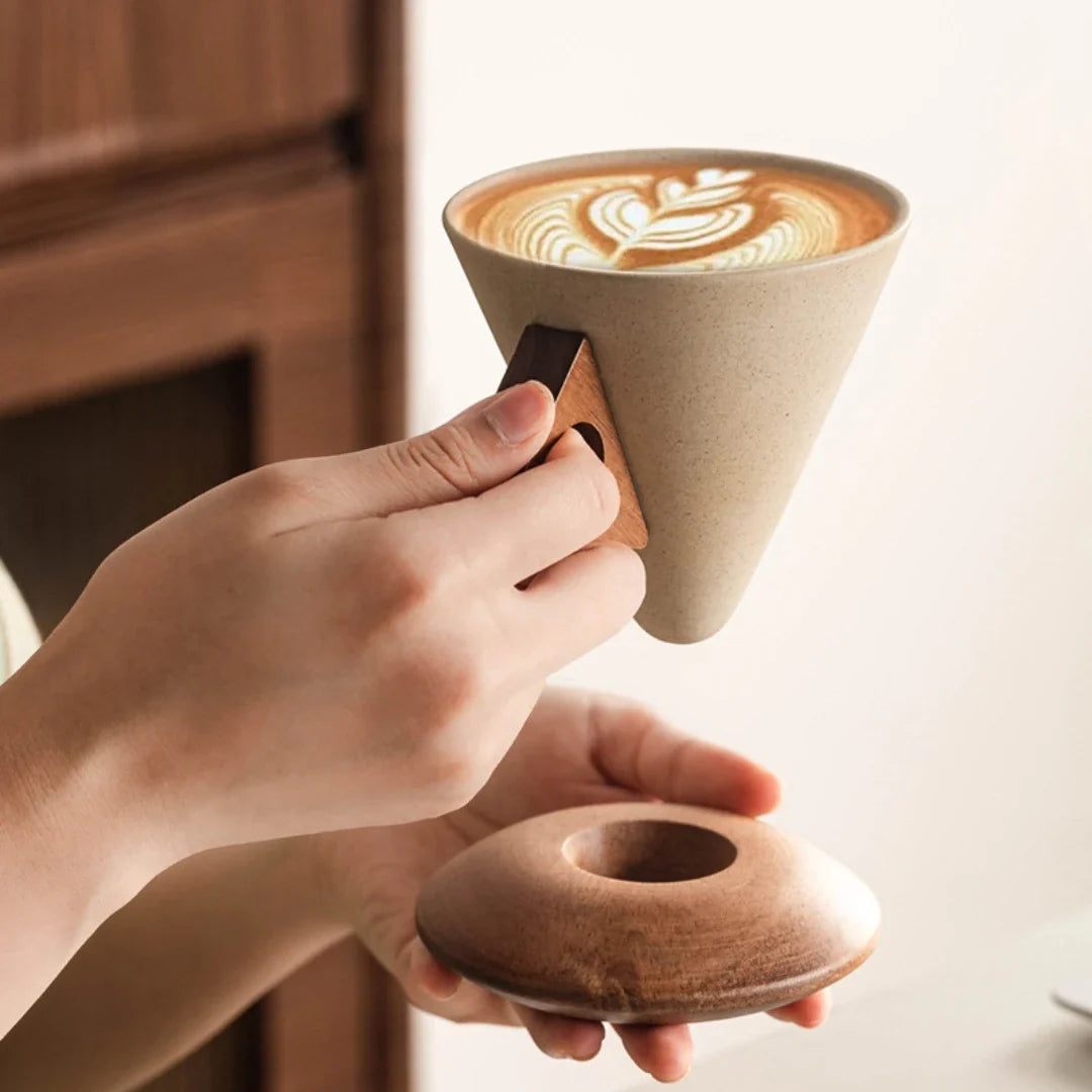 Hand-Crafted Single-Serve Ceramic Coffee Dripper with Acacia Wood Stand for Pour-Over Brewing at Home, Office, Camping | Thomler