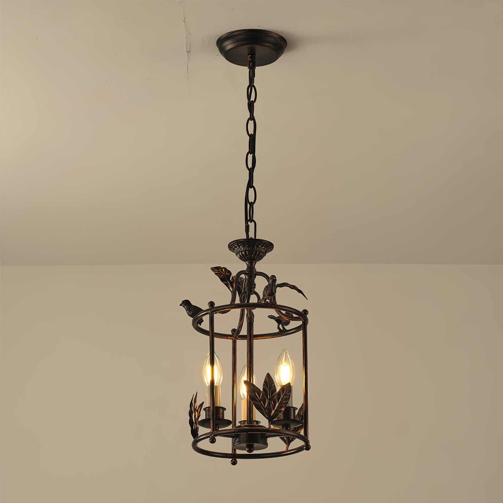 Pendant Light Metal Lantern 9.8 in Hanging Dining Room Entryway Vintage Bird Detail Ceiling Fixture | Thomler