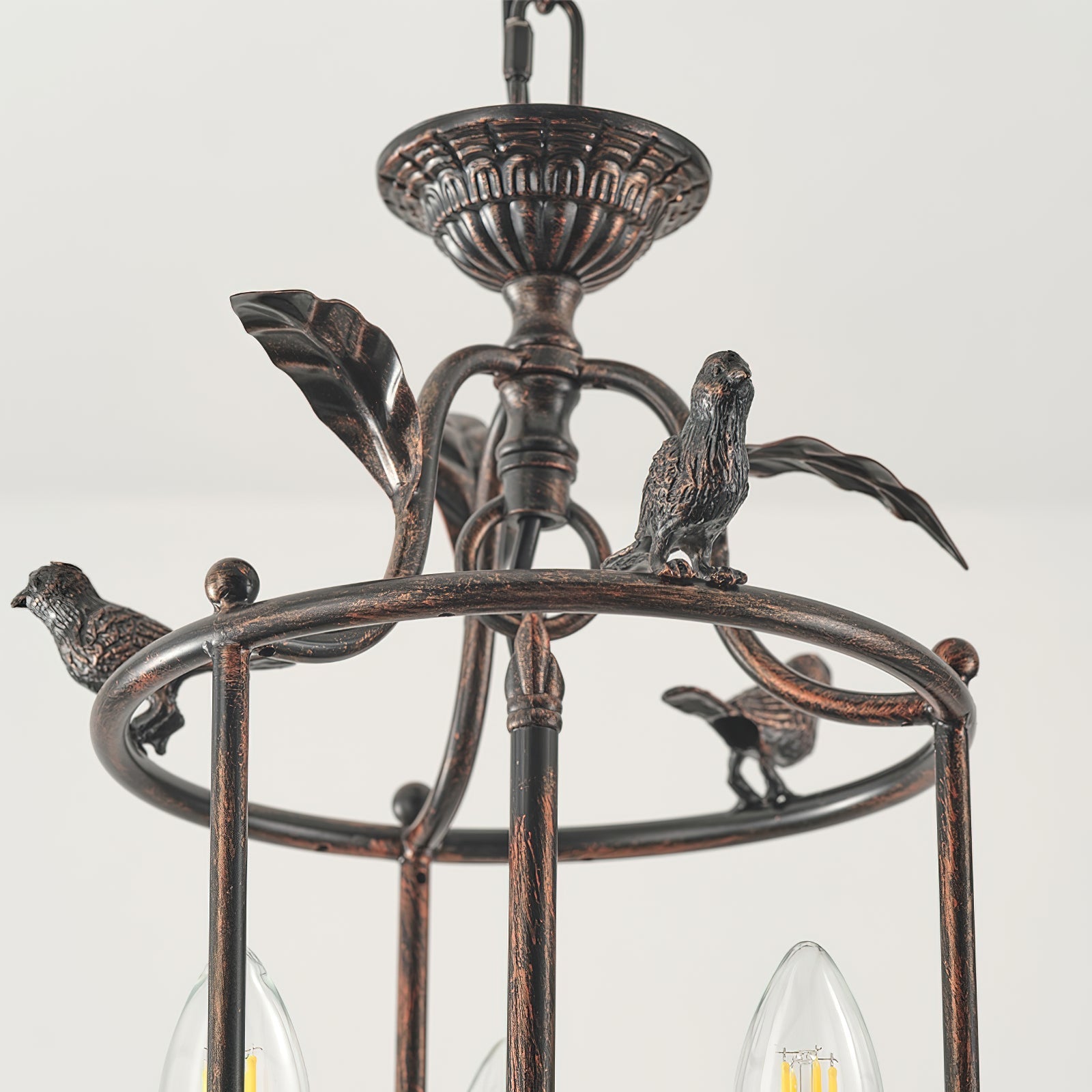 Pendant Light Metal Lantern 9.8 in Hanging Dining Room Entryway Vintage Bird Detail Ceiling Fixture | Thomler