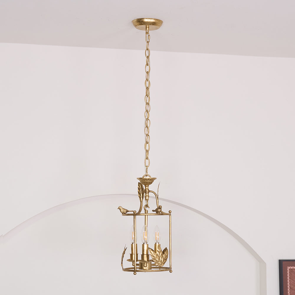 Pendant Light Metal Lantern 9.8 in Hanging Dining Room Entryway Vintage Bird Detail Ceiling Fixture | Thomler