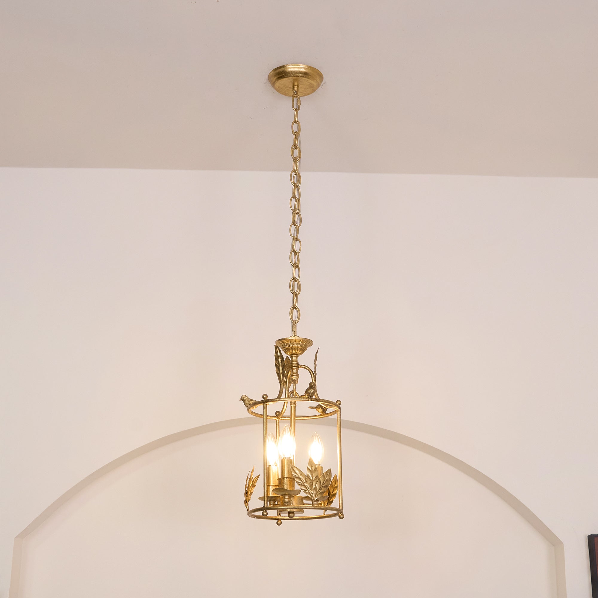 Pendant Light Metal Lantern 9.8 in Hanging Dining Room Entryway Vintage Bird Detail Ceiling Fixture | Thomler