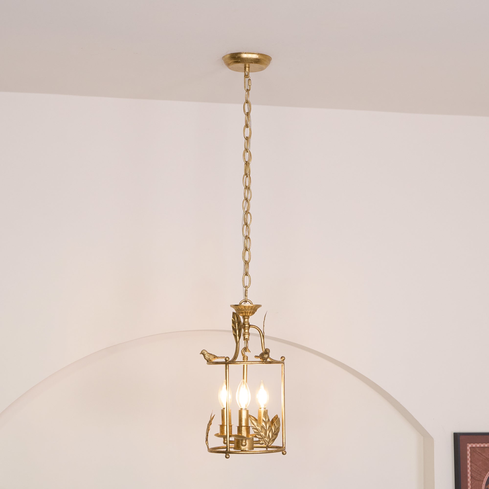 Pendant Light Metal Lantern 9.8 in Hanging Dining Room Entryway Vintage Bird Detail Ceiling Fixture | Thomler