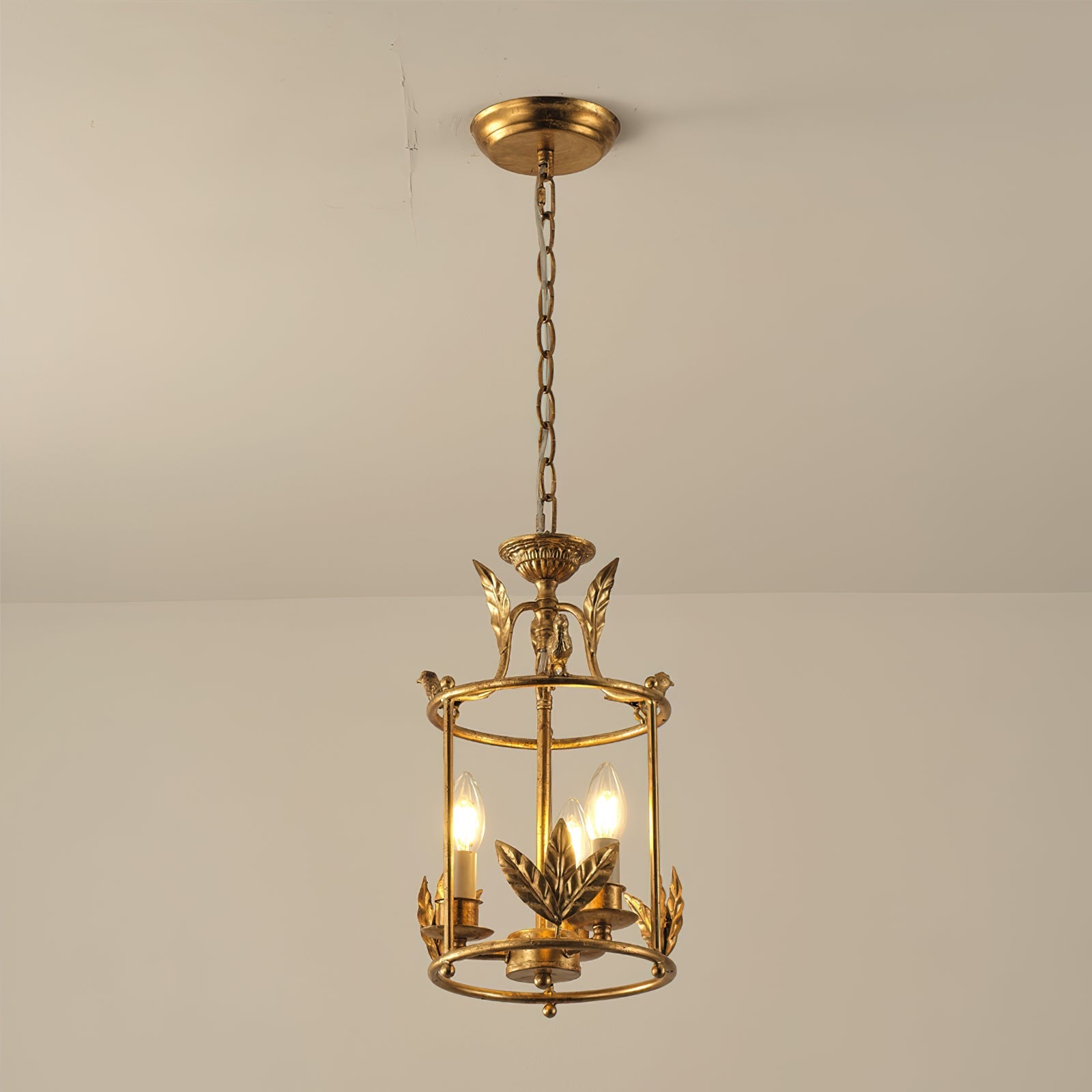 Pendant Light Metal Lantern 9.8 in Hanging Dining Room Entryway Vintage Bird Detail Ceiling Fixture | Thomler