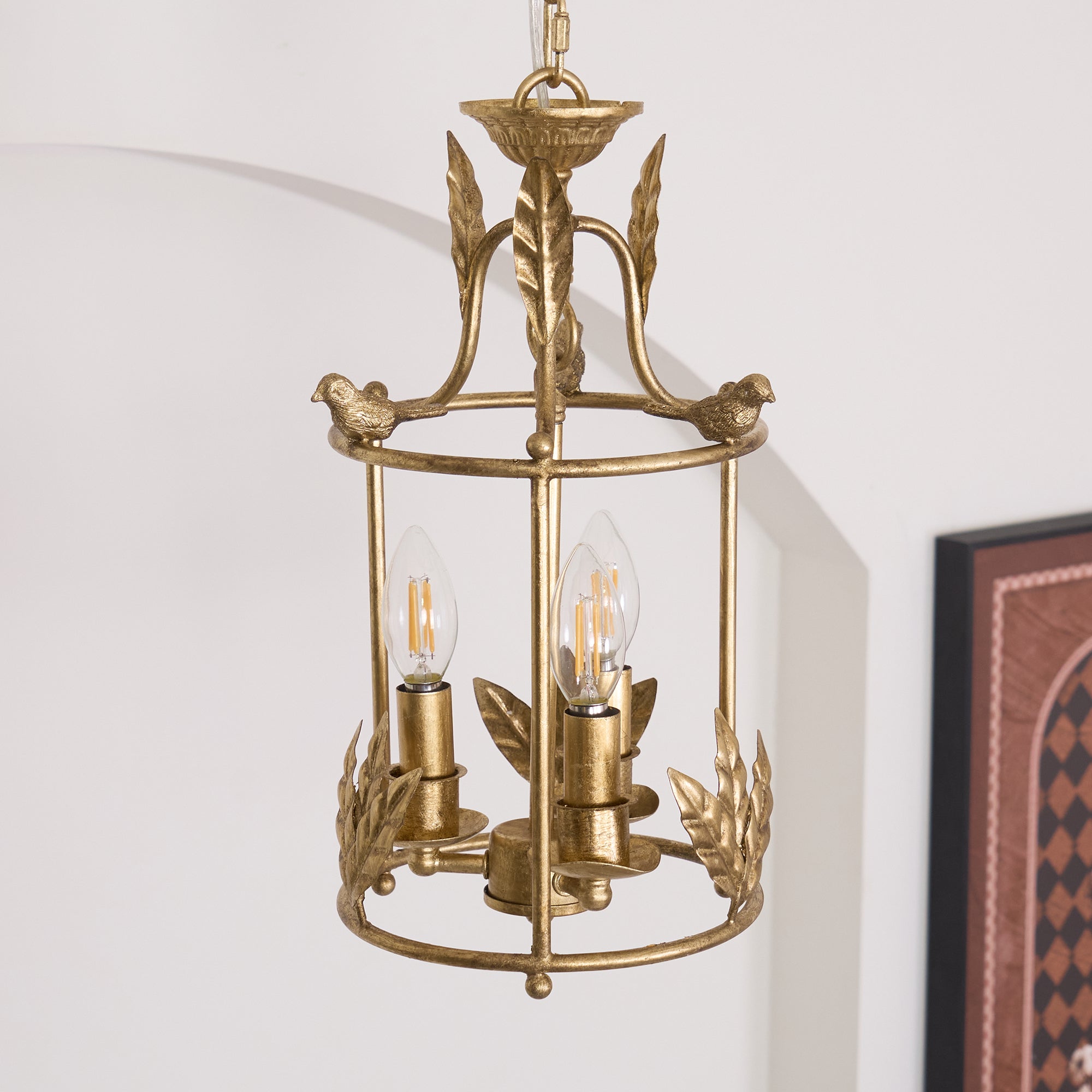Pendant Light Metal Lantern 9.8 in Hanging Dining Room Entryway Vintage Bird Detail Ceiling Fixture | Thomler