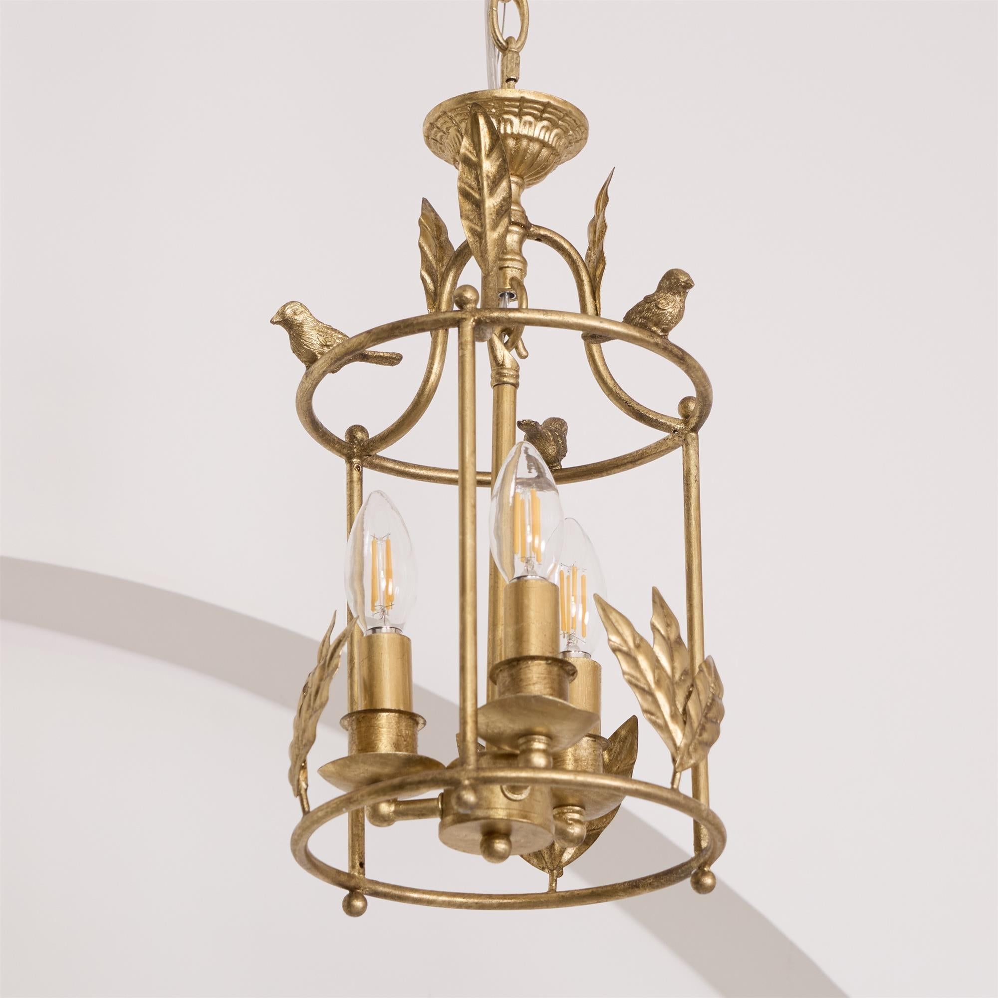 Pendant Light Metal Lantern 9.8 in Hanging Dining Room Entryway Vintage Bird Detail Ceiling Fixture | Thomler