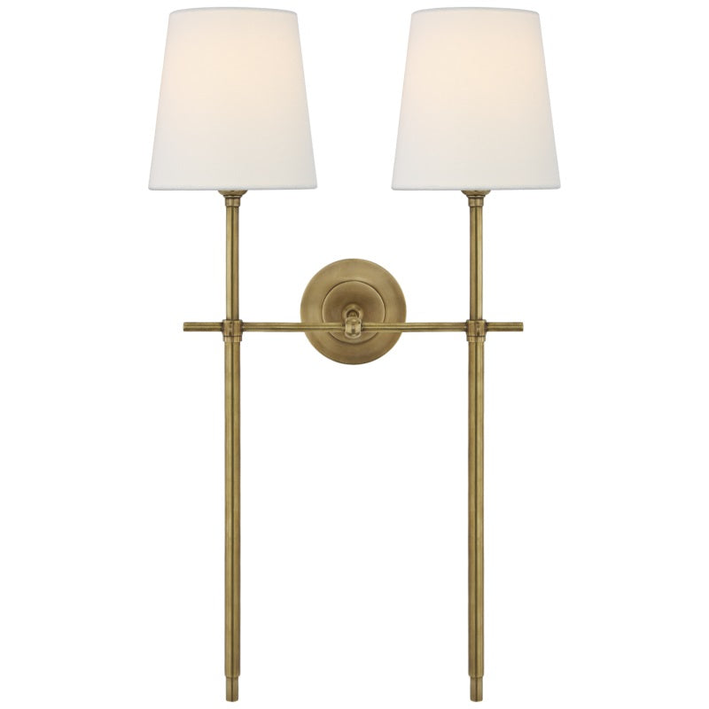 Modern Brass Fabric Shade Wall Light – Single or Double Sconce for Living Room, Hallway, Bedroom – Hardwire Indoor Lighting Fixture | Thomler