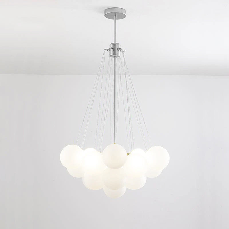 Frosted Glass Orb Chandelier 15.8 in x 33.5 in Indoor Ceiling Light 19-73 Heads Adjustable Modern Dining Room Living Room Pendant Fixture | Thomler