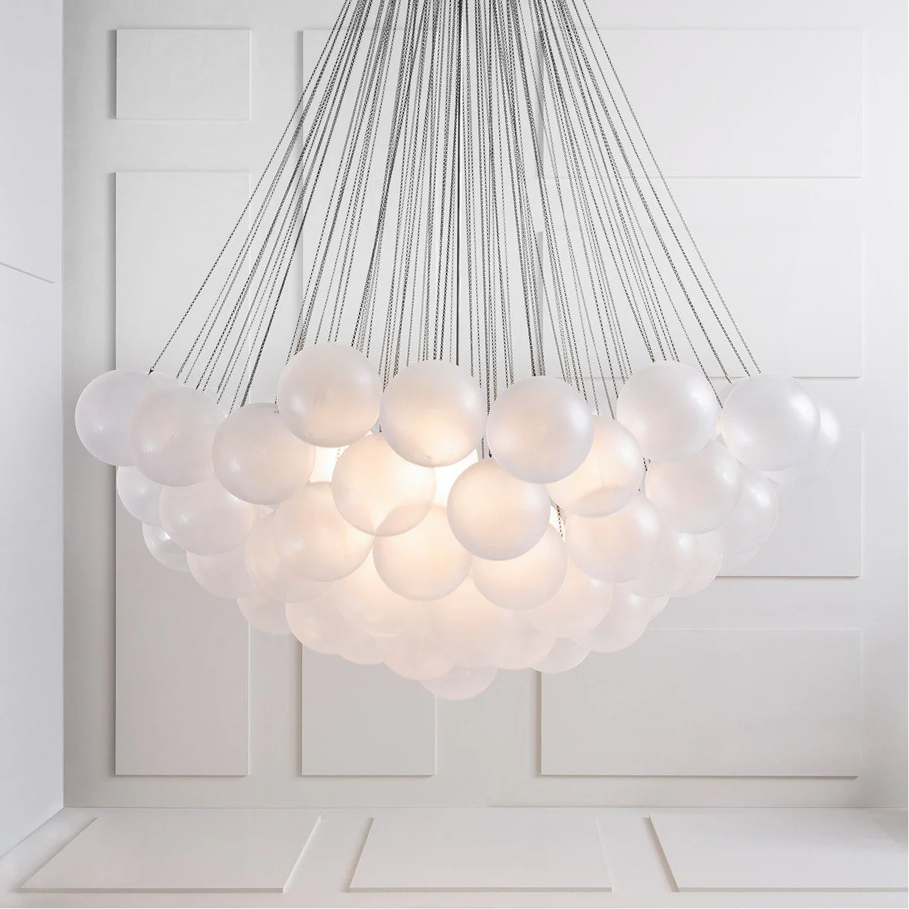 Frosted Glass Orb Chandelier 15.8 in x 33.5 in Indoor Ceiling Light 19-73 Heads Adjustable Modern Dining Room Living Room Pendant Fixture | Thomler
