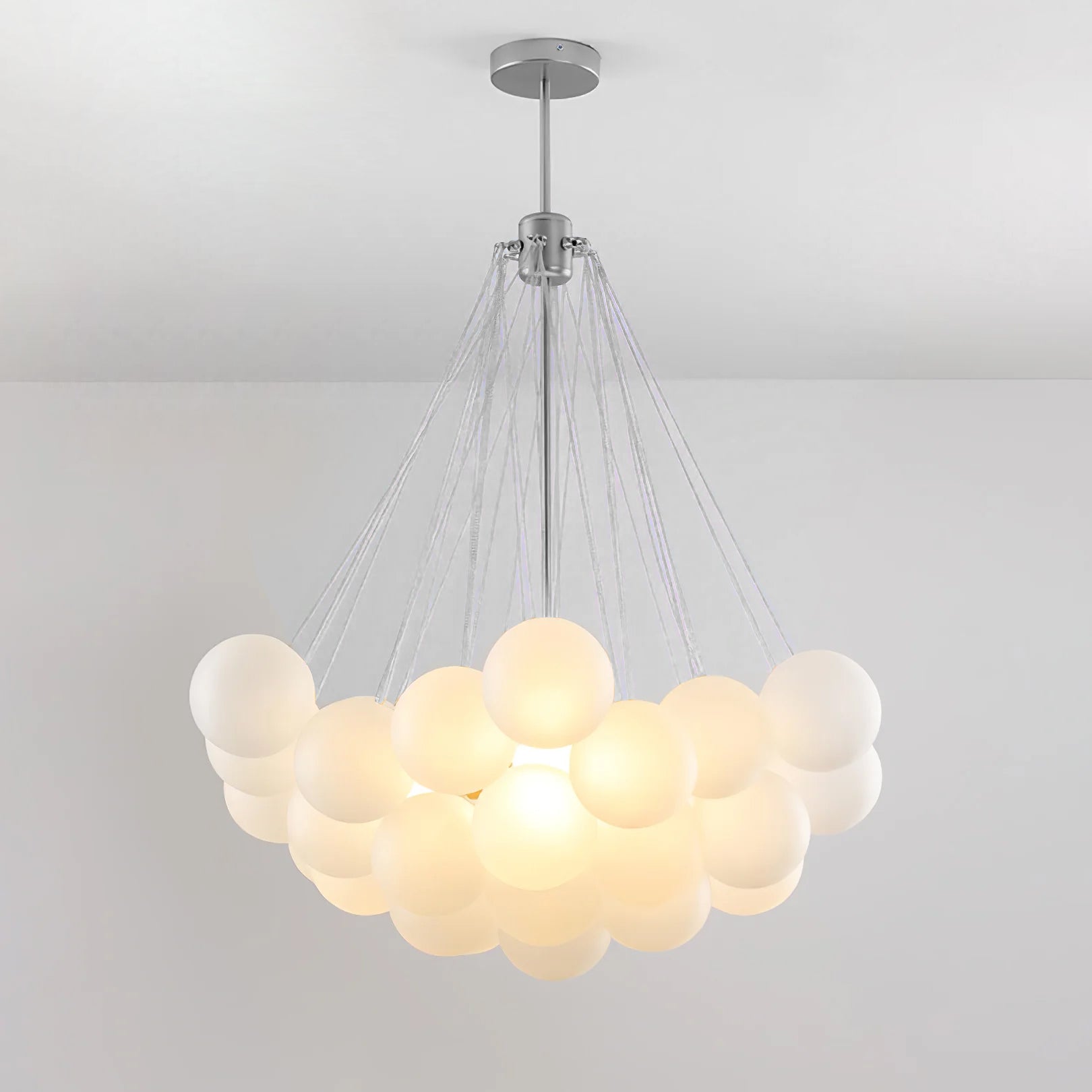 Frosted Glass Orb Chandelier 15.8 in x 33.5 in Indoor Ceiling Light 19-73 Heads Adjustable Modern Dining Room Living Room Pendant Fixture | Thomler