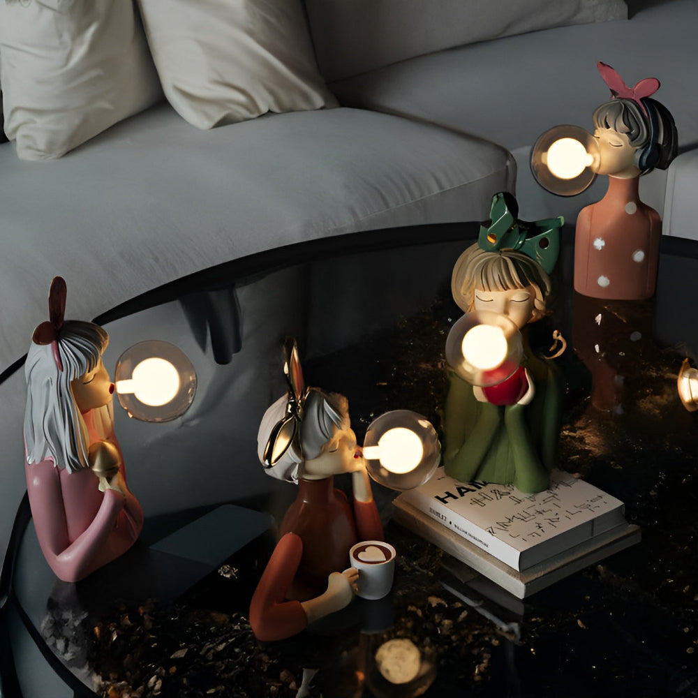 Table Lamp Polymer Glass Composite 25.0 cm Bedroom Ambient Lighting Decorative LED Desk Night Light USB Powered | Thomler
