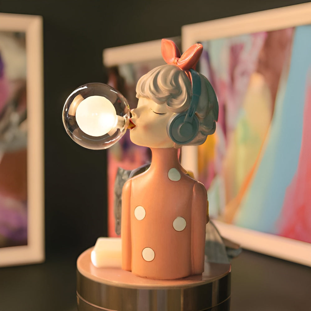 Table Lamp Polymer Glass Composite 25.0 cm Bedroom Ambient Lighting Decorative LED Desk Night Light USB Powered | Thomler