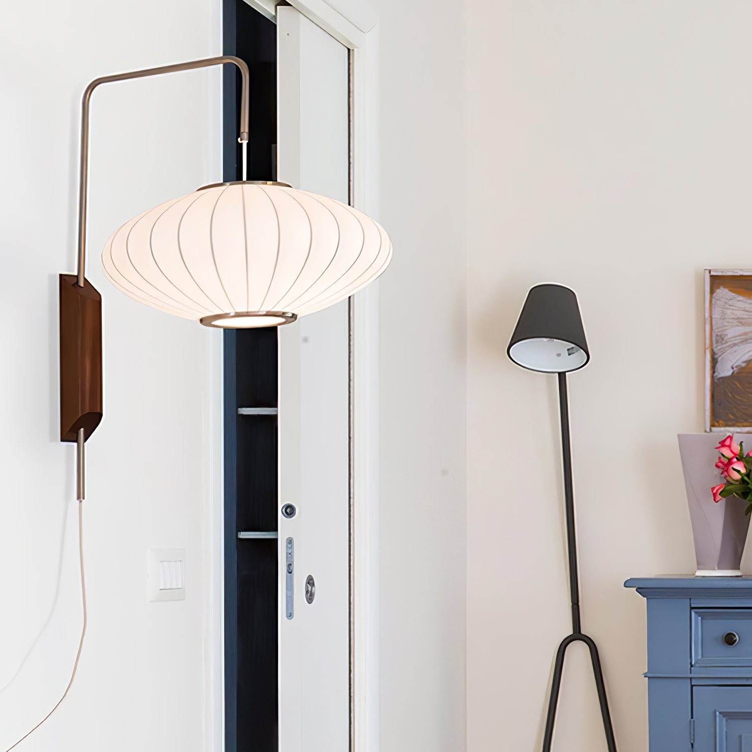 Ball Wall Sconce Swivel LED 15.7 in Chrome Walnut Indoor Lighting Adjustable Plug Cord | Thomler