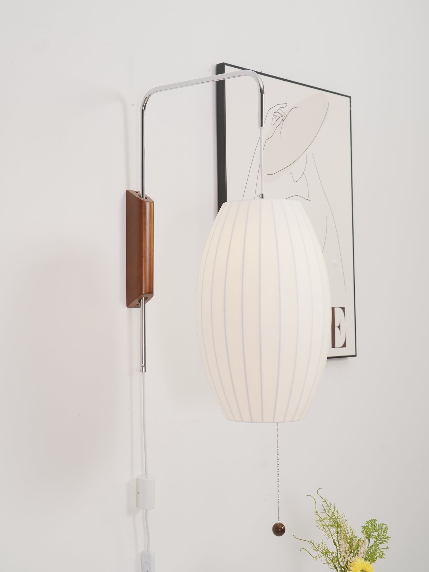 Ball Wall Sconce Swivel LED 15.7 in Chrome Walnut Indoor Lighting Adjustable Plug Cord | Thomler
