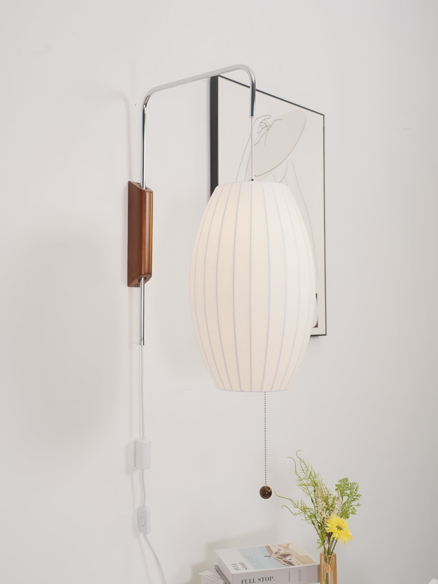 Ball Wall Sconce Swivel LED 15.7 in Chrome Walnut Indoor Lighting Adjustable Plug Cord | Thomler