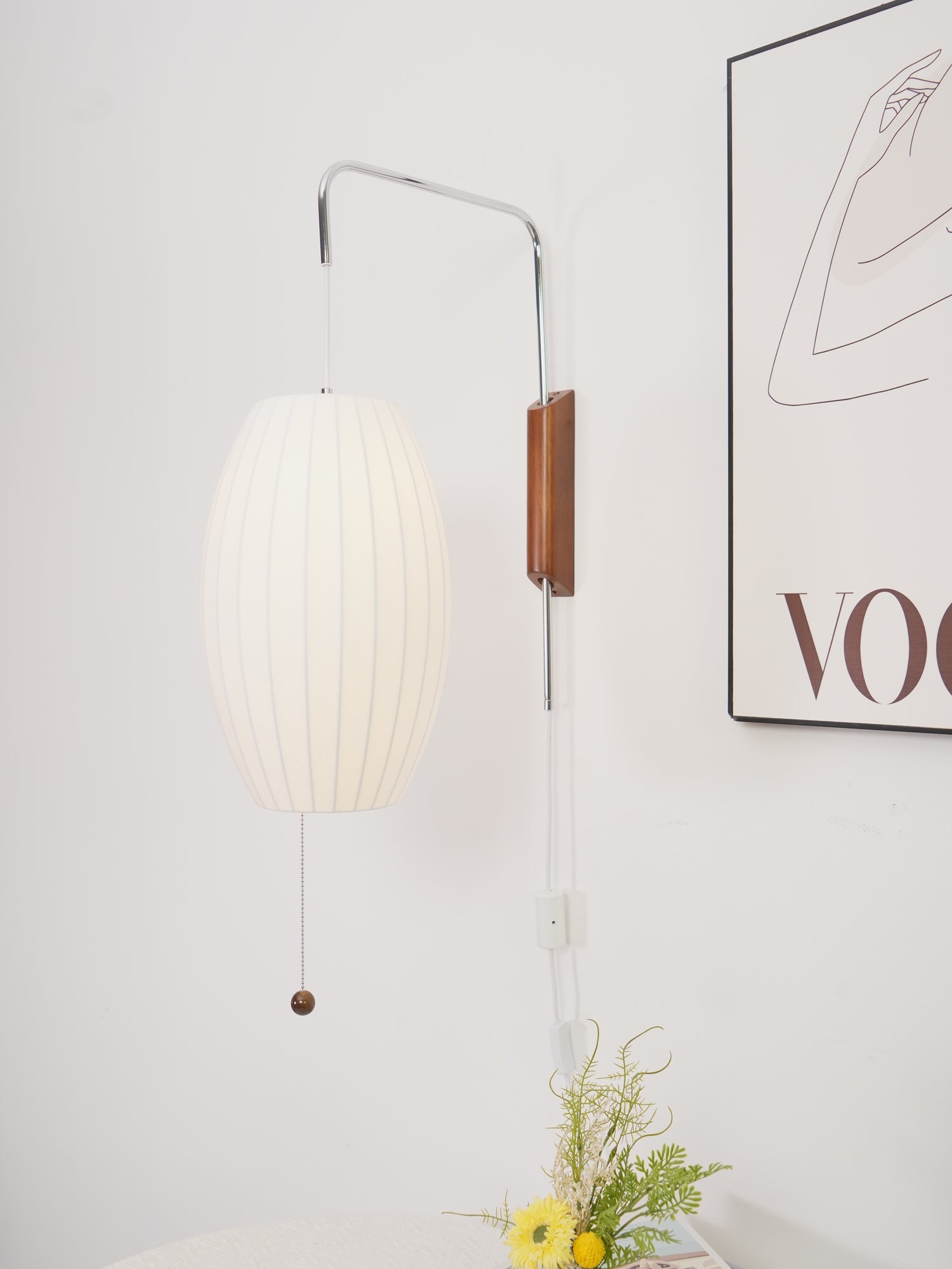 Ball Wall Sconce Swivel LED 15.7 in Chrome Walnut Indoor Lighting Adjustable Plug Cord | Thomler