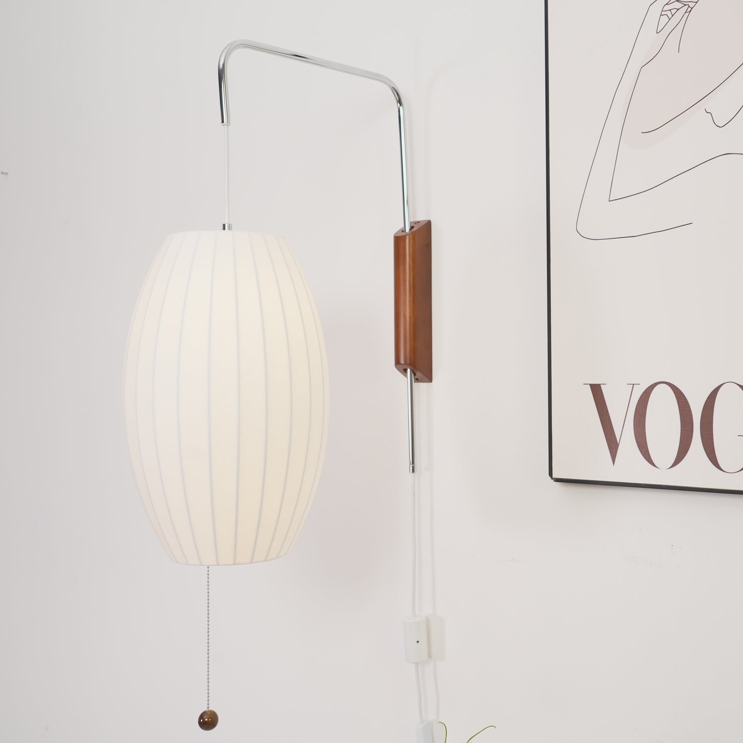 Ball Wall Sconce Swivel LED 15.7 in Chrome Walnut Indoor Lighting Adjustable Plug Cord | Thomler