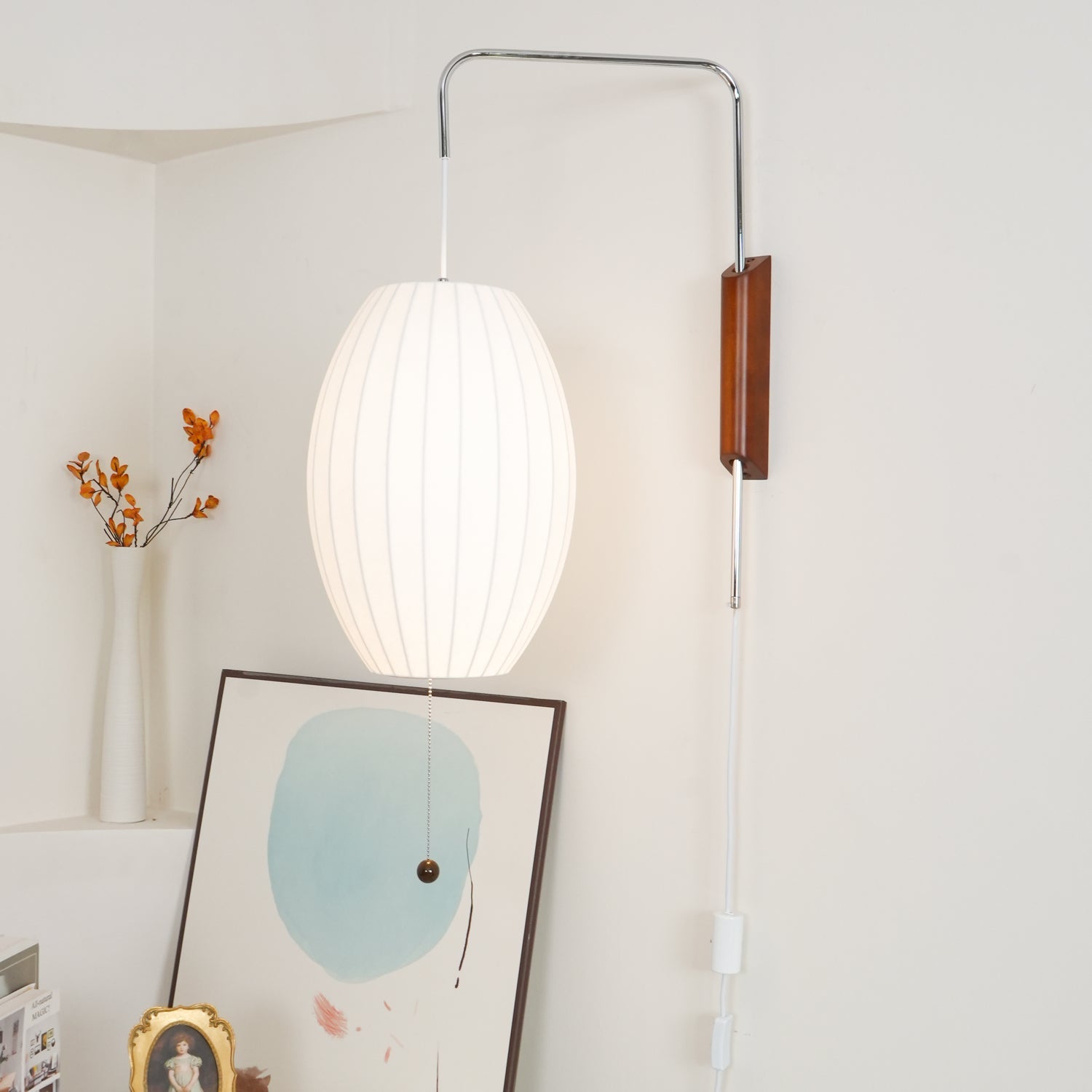 Ball Wall Sconce Swivel LED 15.7 in Chrome Walnut Indoor Lighting Adjustable Plug Cord | Thomler