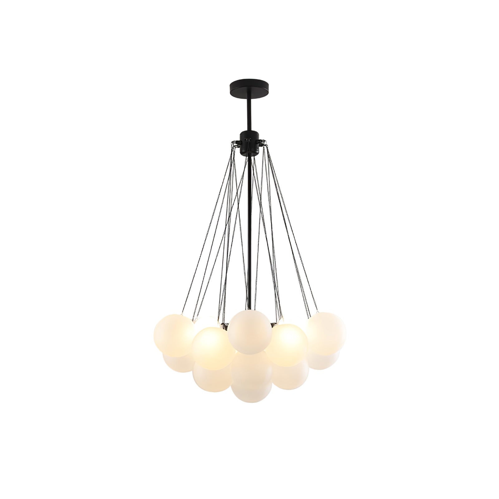 Frosted Glass Orb Chandelier 15.8 in x 33.5 in Indoor Ceiling Light 19-73 Heads Adjustable Modern Dining Room Living Room Pendant Fixture | Thomler