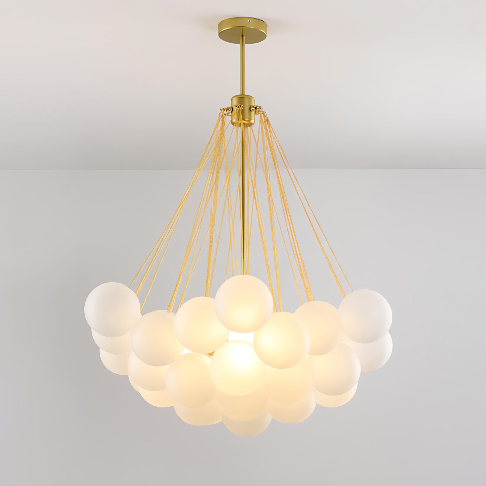 Frosted Glass Orb Chandelier 15.8 in x 33.5 in Indoor Ceiling Light 19-73 Heads Adjustable Modern Dining Room Living Room Pendant Fixture | Thomler