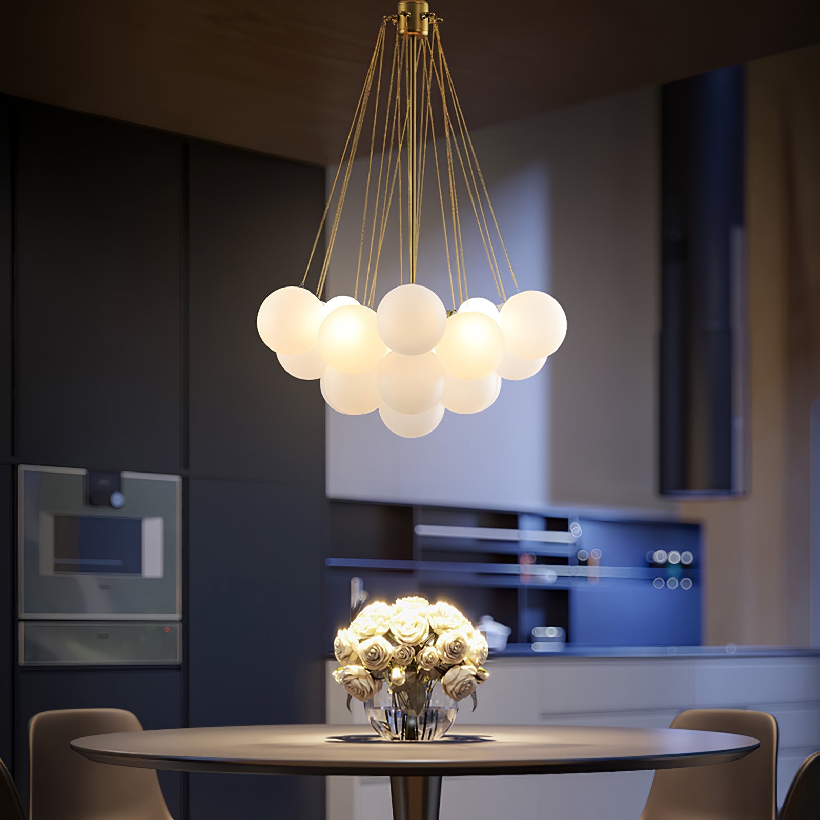 Frosted Glass Orb Chandelier 15.8 in x 33.5 in Indoor Ceiling Light 19-73 Heads Adjustable Modern Dining Room Living Room Pendant Fixture | Thomler
