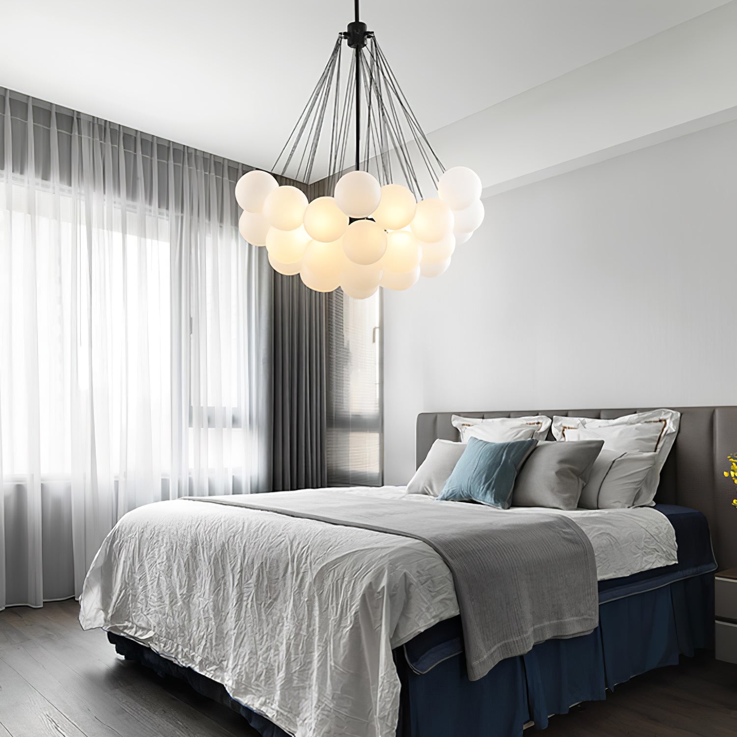 Frosted Glass Orb Chandelier 15.8 in x 33.5 in Indoor Ceiling Light 19-73 Heads Adjustable Modern Dining Room Living Room Pendant Fixture | Thomler