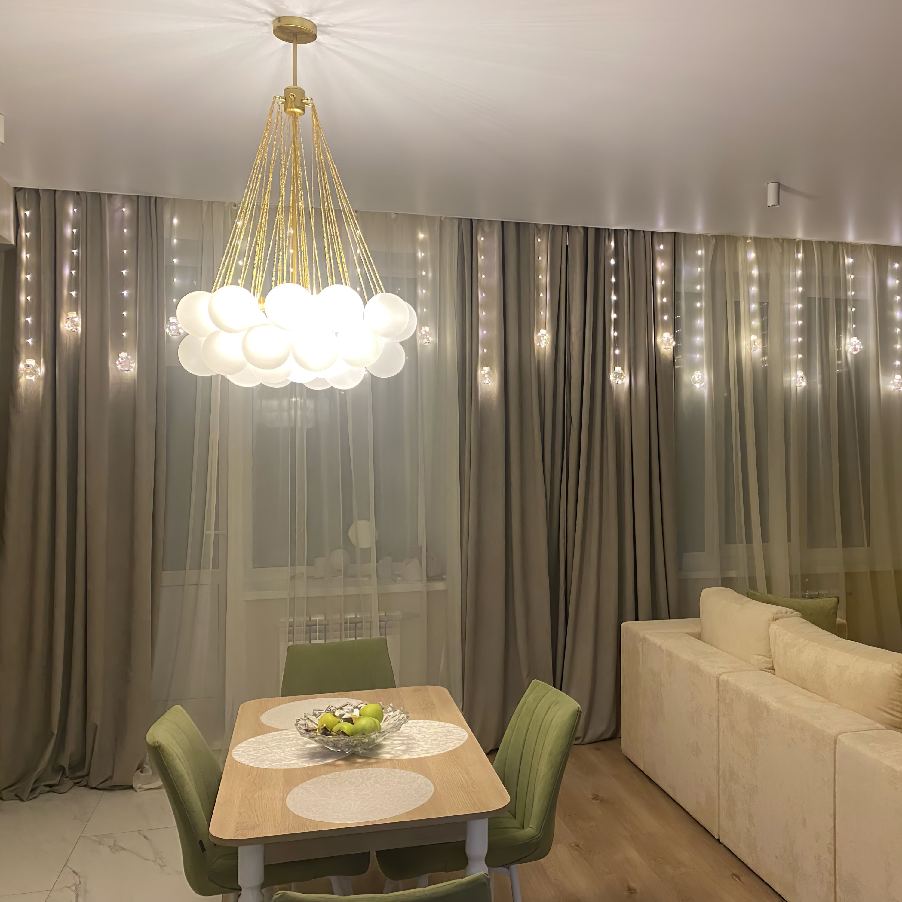 Frosted Glass Orb Chandelier 15.8 in x 33.5 in Indoor Ceiling Light 19-73 Heads Adjustable Modern Dining Room Living Room Pendant Fixture | Thomler
