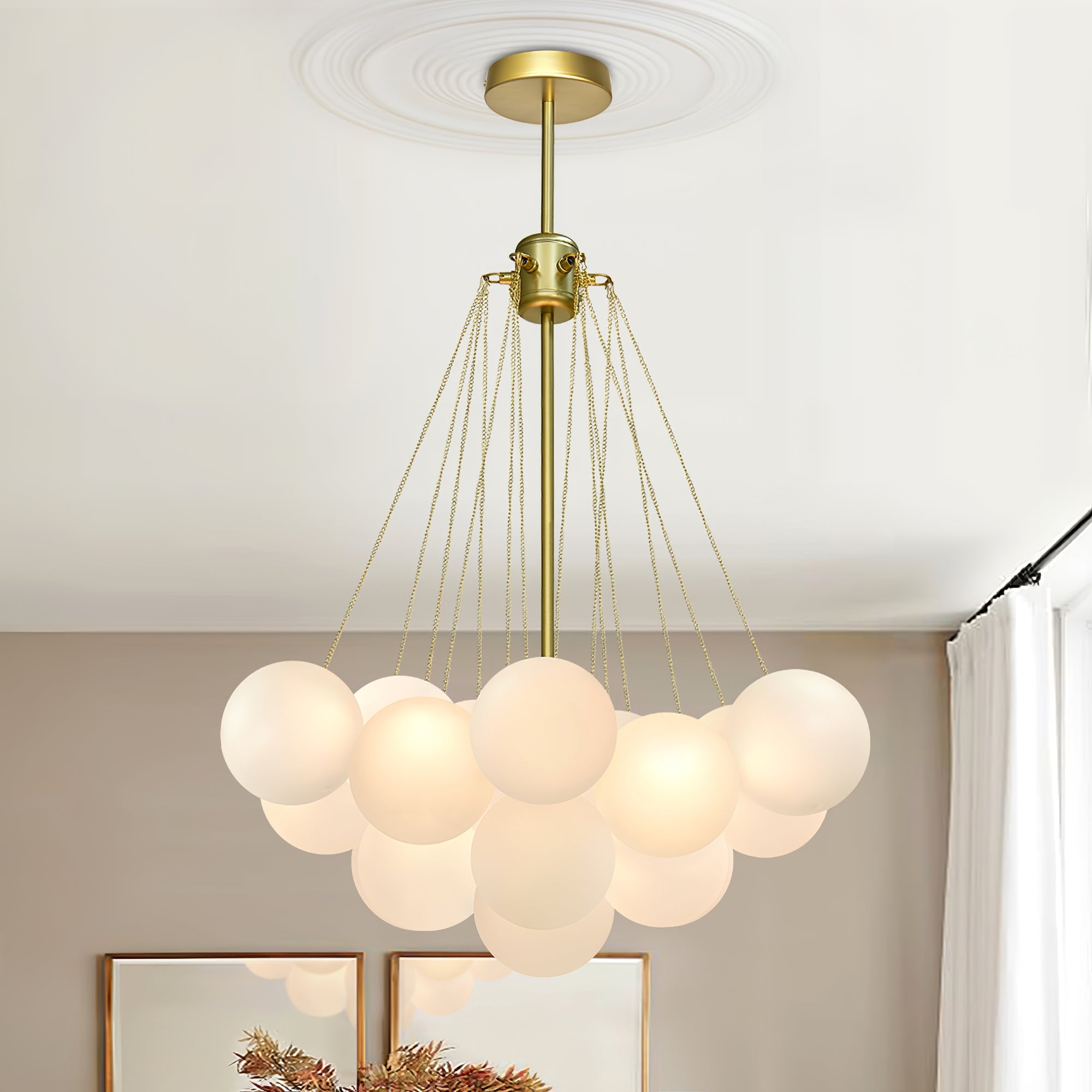 Frosted Glass Orb Chandelier 15.8 in x 33.5 in Indoor Ceiling Light 19-73 Heads Adjustable Modern Dining Room Living Room Pendant Fixture | Thomler