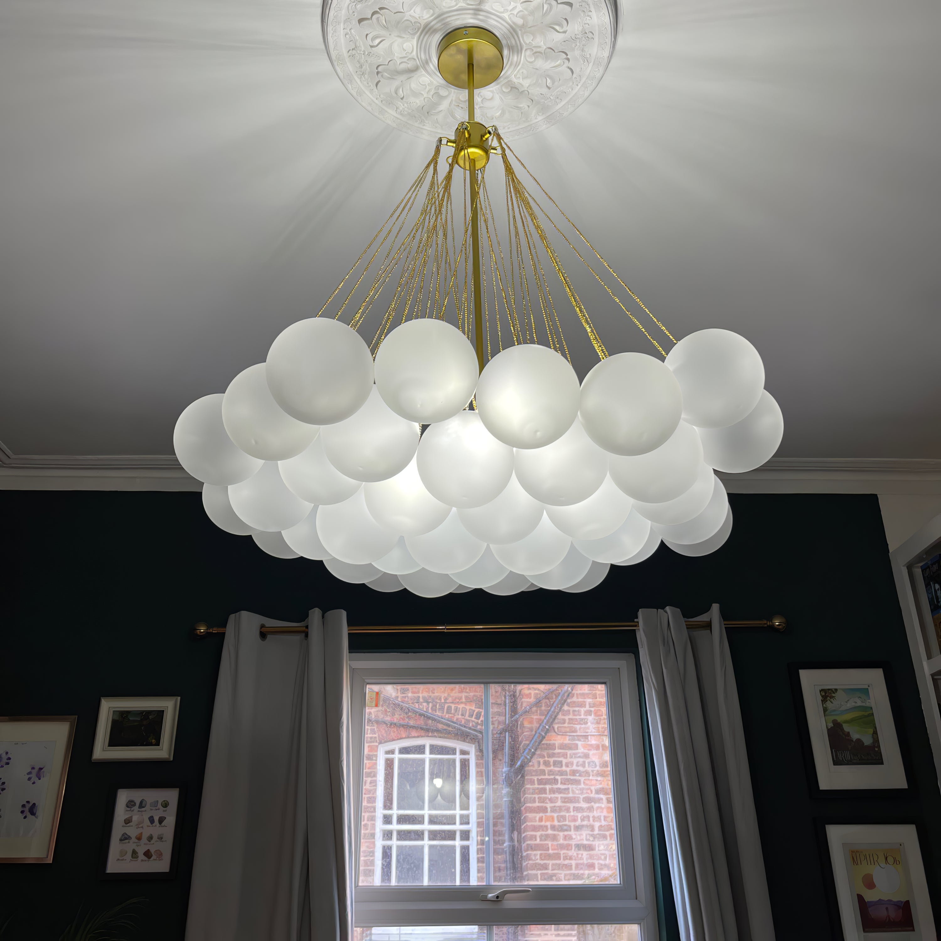 Frosted Glass Orb Chandelier 15.8 in x 33.5 in Indoor Ceiling Light 19-73 Heads Adjustable Modern Dining Room Living Room Pendant Fixture | Thomler