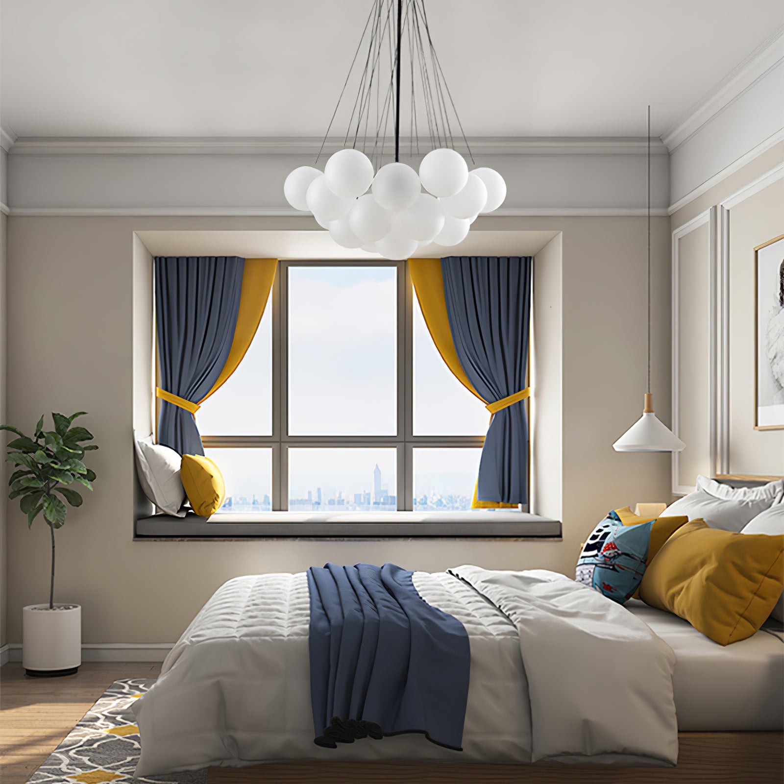 Frosted Glass Orb Chandelier 15.8 in x 33.5 in Indoor Ceiling Light 19-73 Heads Adjustable Modern Dining Room Living Room Pendant Fixture | Thomler