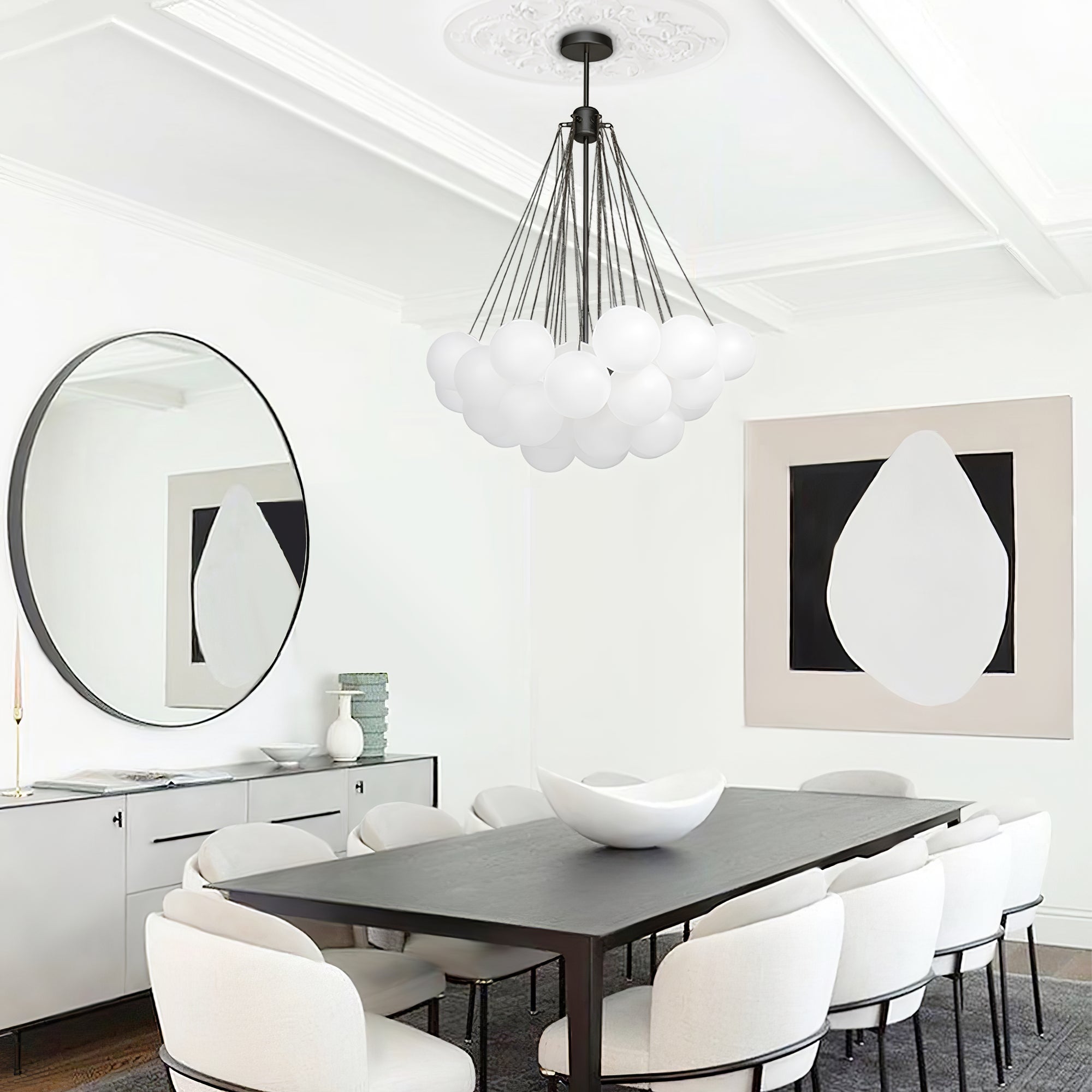 Frosted Glass Orb Chandelier 15.8 in x 33.5 in Indoor Ceiling Light 19-73 Heads Adjustable Modern Dining Room Living Room Pendant Fixture | Thomler