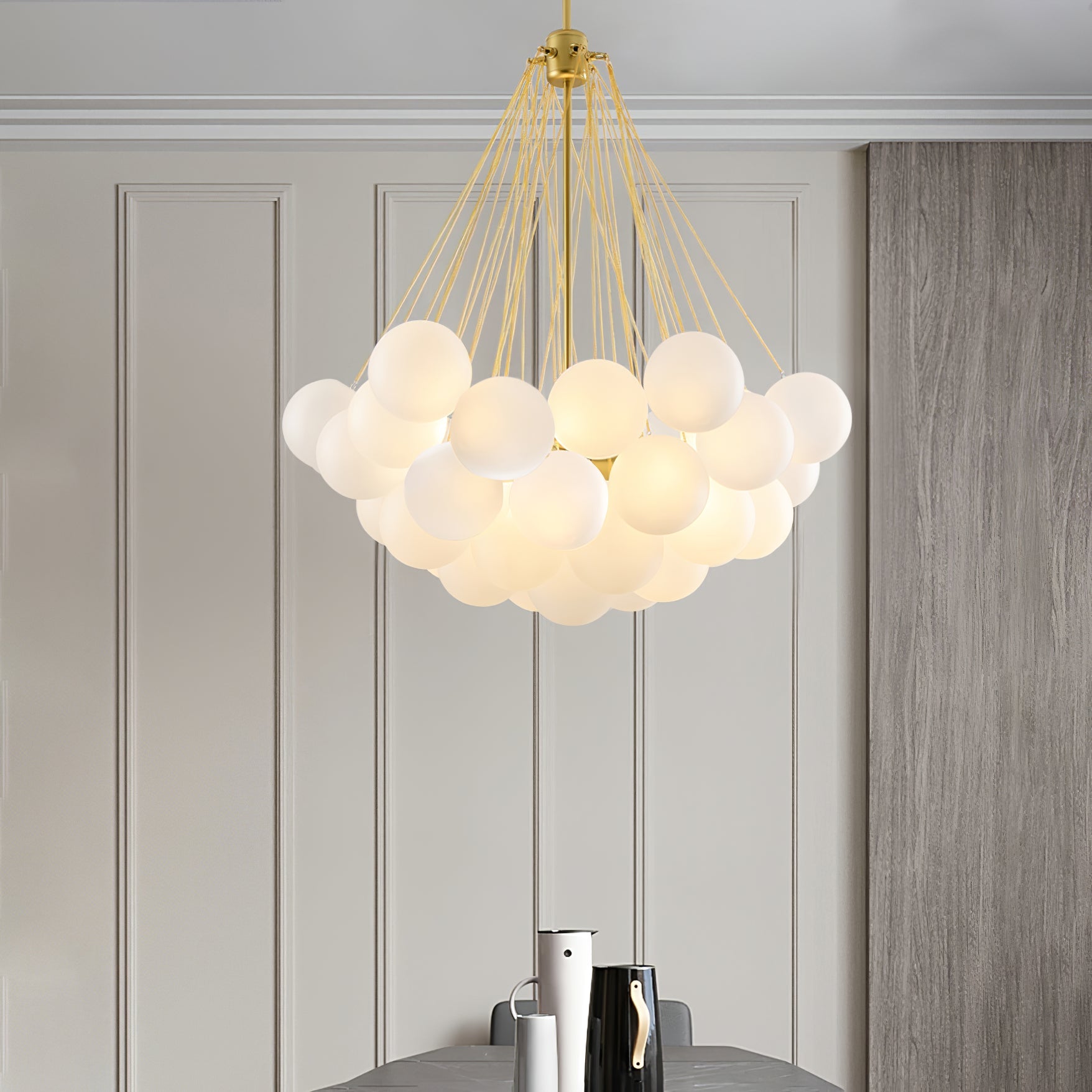Frosted Glass Orb Chandelier 15.8 in x 33.5 in Indoor Ceiling Light 19-73 Heads Adjustable Modern Dining Room Living Room Pendant Fixture | Thomler