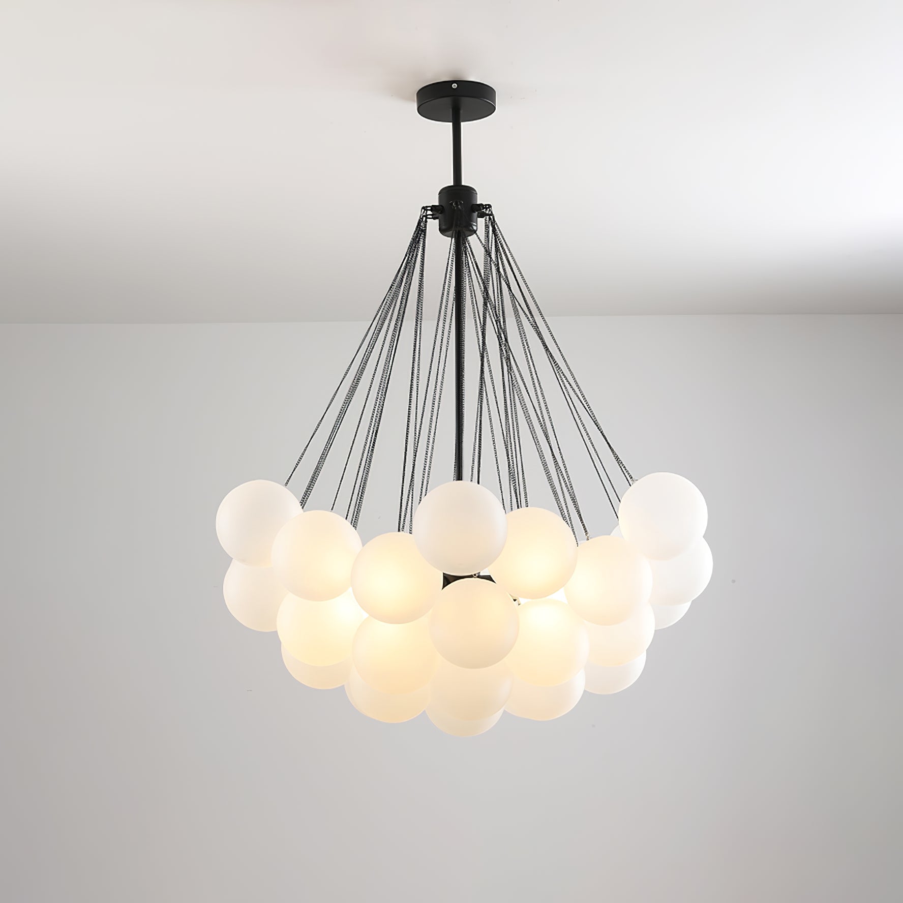 Frosted Glass Orb Chandelier 15.8 in x 33.5 in Indoor Ceiling Light 19-73 Heads Adjustable Modern Dining Room Living Room Pendant Fixture | Thomler