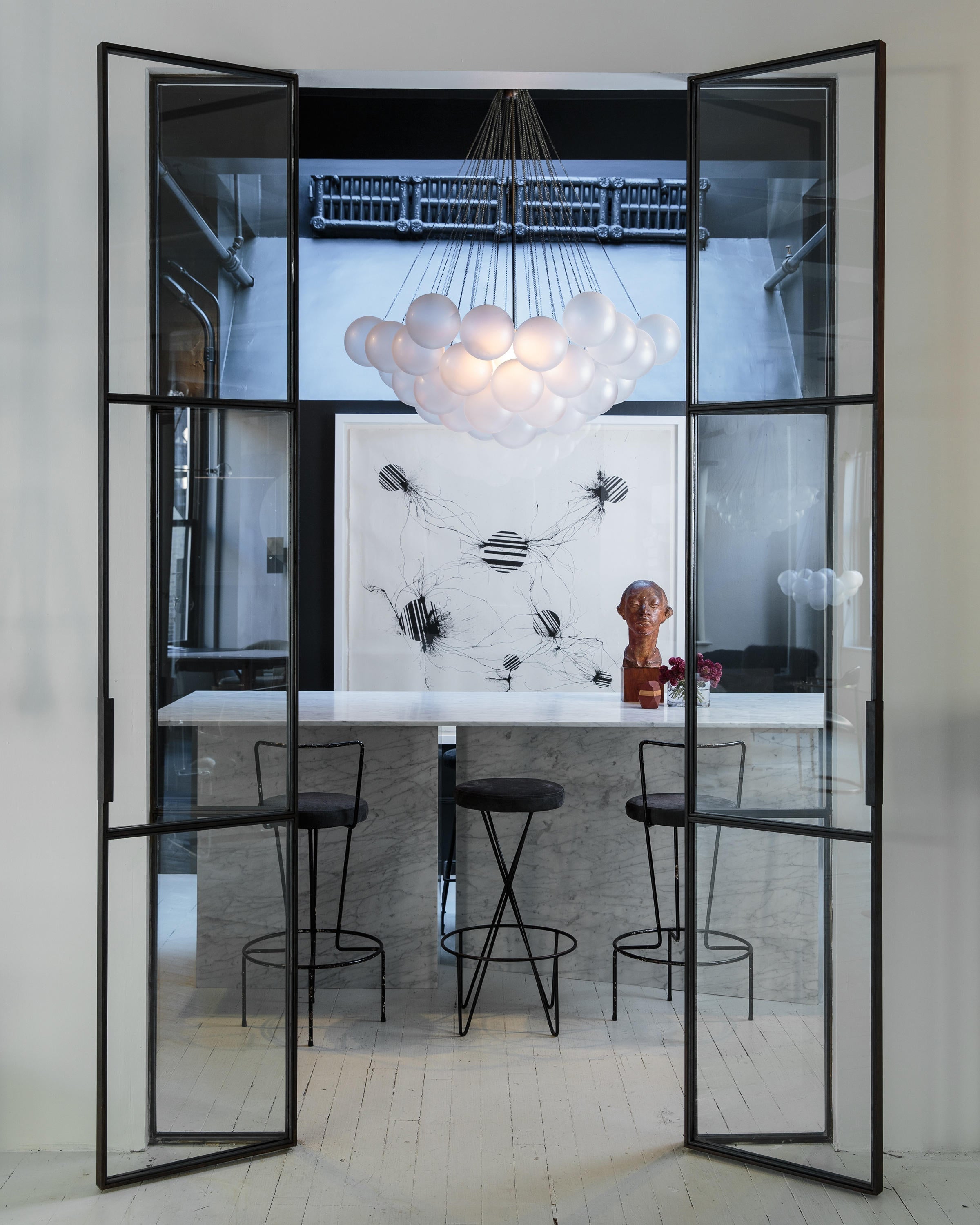 Frosted Glass Orb Chandelier 15.8 in x 33.5 in Indoor Ceiling Light 19-73 Heads Adjustable Modern Dining Room Living Room Pendant Fixture | Thomler
