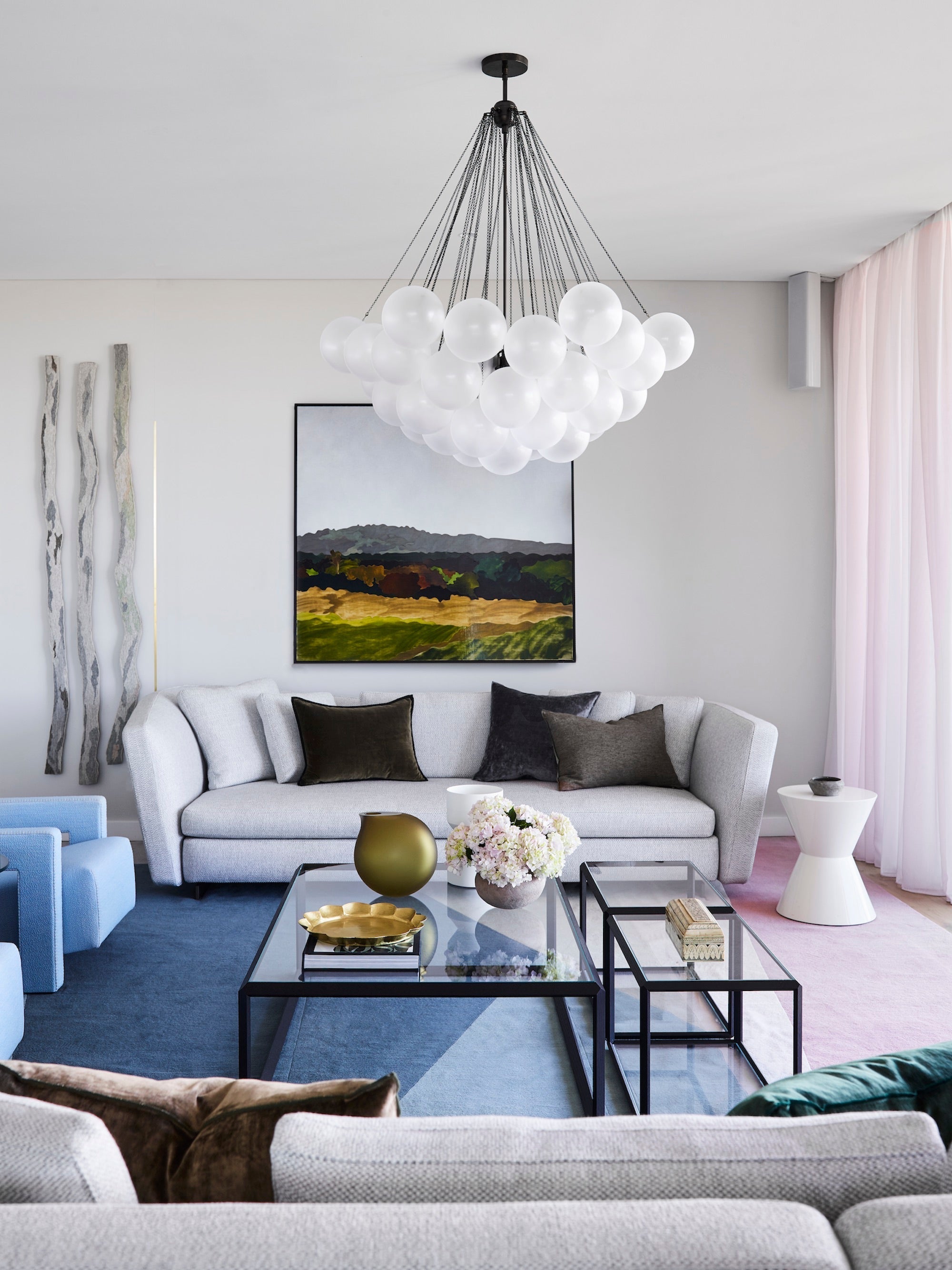 Frosted Glass Orb Chandelier 15.8 in x 33.5 in Indoor Ceiling Light 19-73 Heads Adjustable Modern Dining Room Living Room Pendant Fixture | Thomler