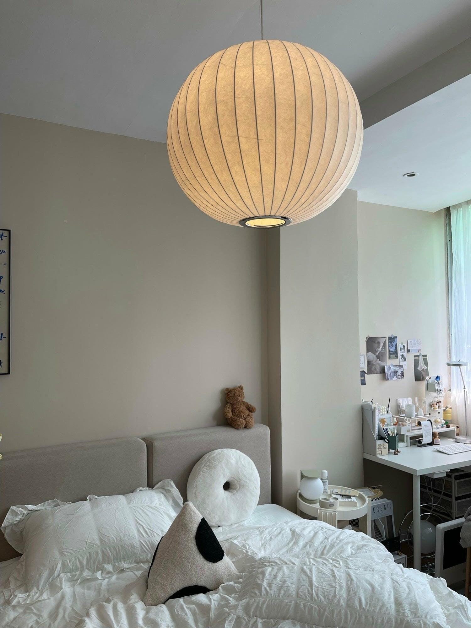 Bubble Silk Pendant Light 19.7 in White Ceiling Dining Room Modern Hanging Lamp | Thomler