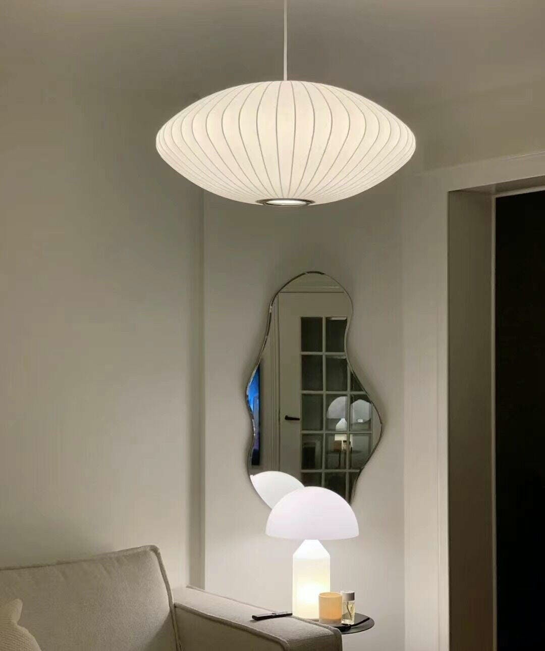 Bubble Silk Pendant Light 19.7 in White Ceiling Dining Room Modern Hanging Lamp | Thomler
