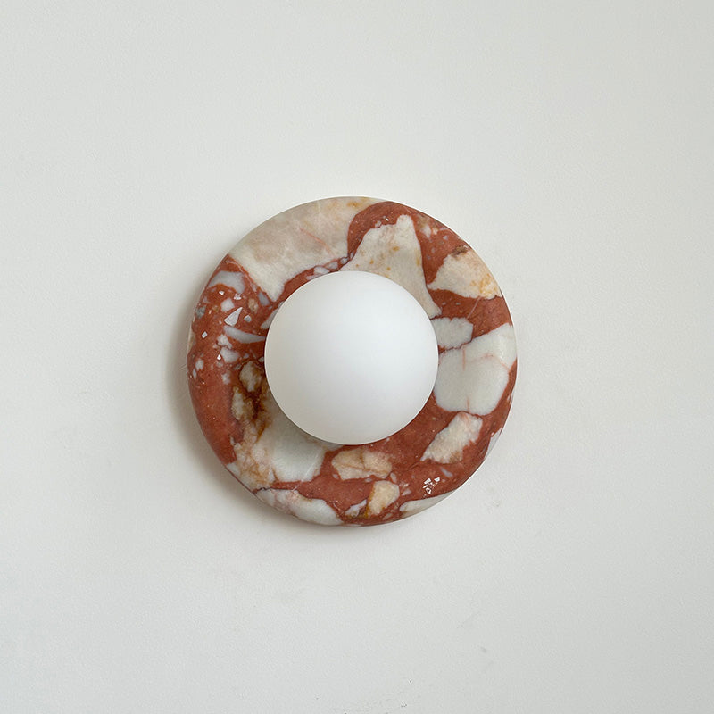 Round Glass Wall Sconce with Curved Marble Backplate for Living Room, Bedroom & Hallway – Hardwired Modern Indoor Light Fixture | Thomler