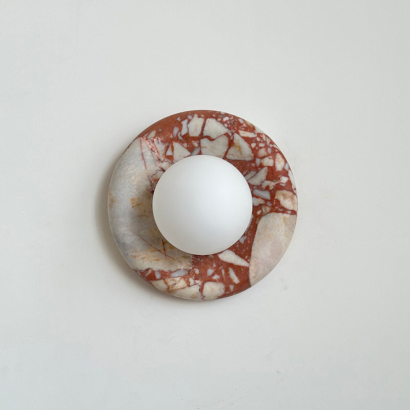 Round Glass Wall Sconce with Curved Marble Backplate for Living Room, Bedroom & Hallway – Hardwired Modern Indoor Light Fixture | Thomler