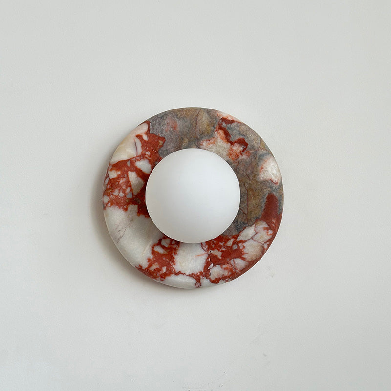 Round Glass Wall Sconce with Curved Marble Backplate for Living Room, Bedroom & Hallway – Hardwired Modern Indoor Light Fixture | Thomler