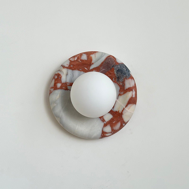 Round Glass Wall Sconce with Curved Marble Backplate for Living Room, Bedroom & Hallway – Hardwired Modern Indoor Light Fixture | Thomler