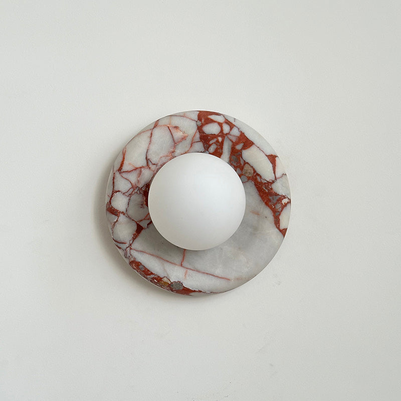 Round Glass Wall Sconce with Curved Marble Backplate for Living Room, Bedroom & Hallway – Hardwired Modern Indoor Light Fixture | Thomler