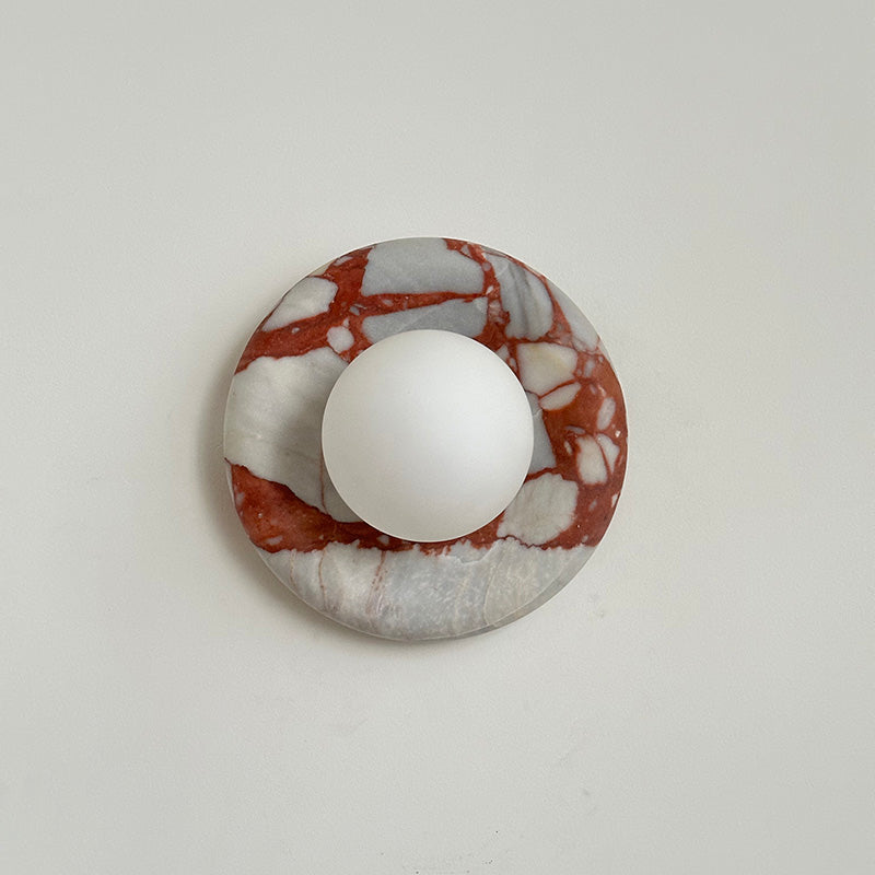 Round Glass Wall Sconce with Curved Marble Backplate for Living Room, Bedroom & Hallway – Hardwired Modern Indoor Light Fixture | Thomler