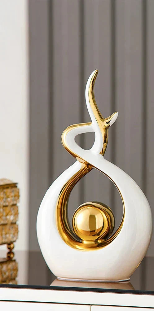Decorative Sculpture Ceramic 31.0 cm Green Gold Modern Living Room Abstract Art Ornament Table Cabinet Decor | Thomler